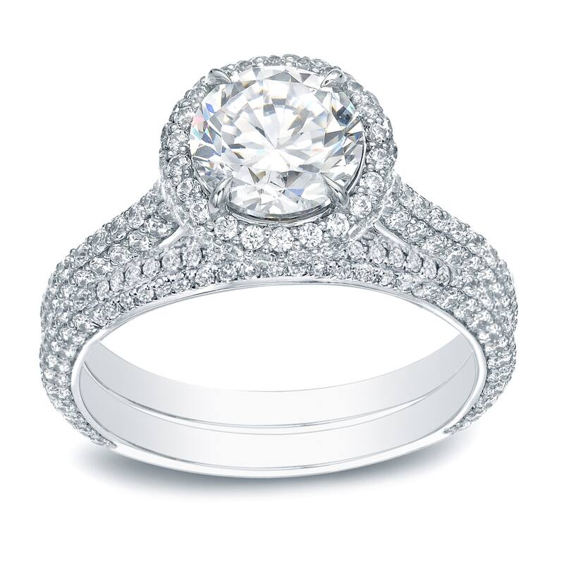 Auriya 2 5/8cttw Pave Halo Diamond Engagement Ring Set 14K Gold - White - 8