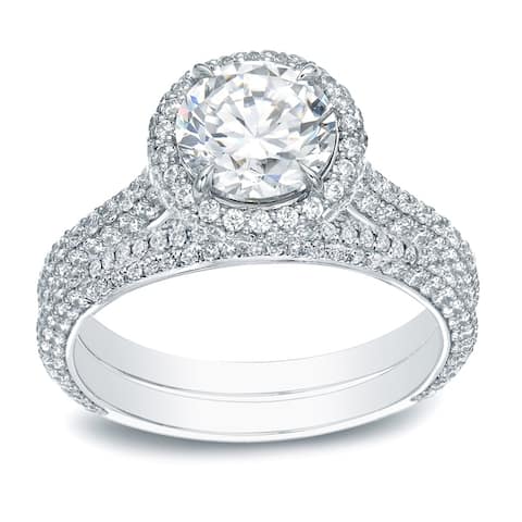 Auriya 2 5/8cttw Pave Halo Diamond Engagement Ring Set 14K Gold