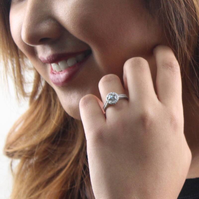 Auriya 2 5/8cttw Pave Halo Diamond Engagement Ring Set 14K Gold