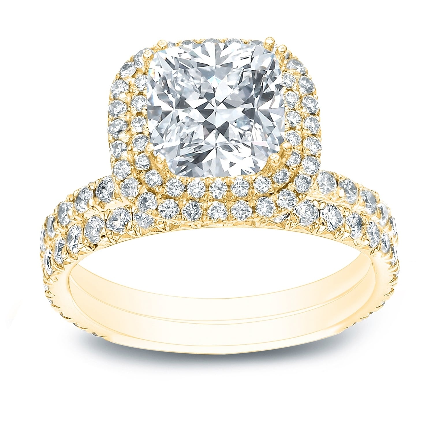 Shop Auriya 2ctw Cushion Cut Halo Diamond Engagement Ring Set 14k