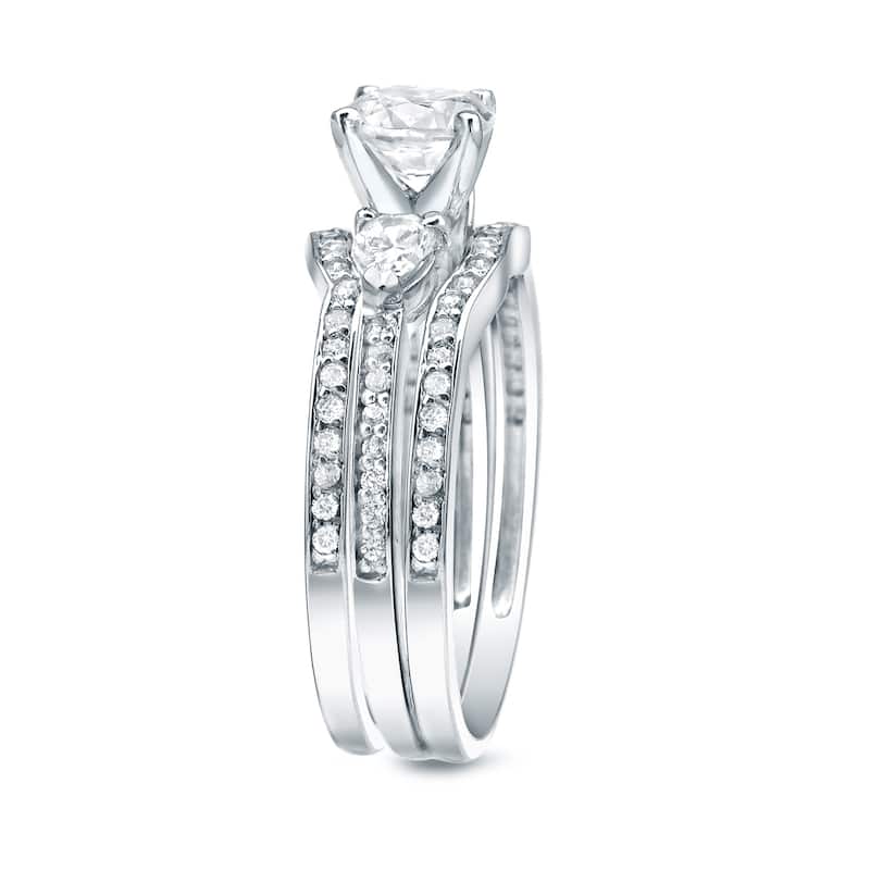 Auriya 14K Gold 1 1/4ct TW 3-Stone Diamond Engagement Ring 3-piece Bridal Set