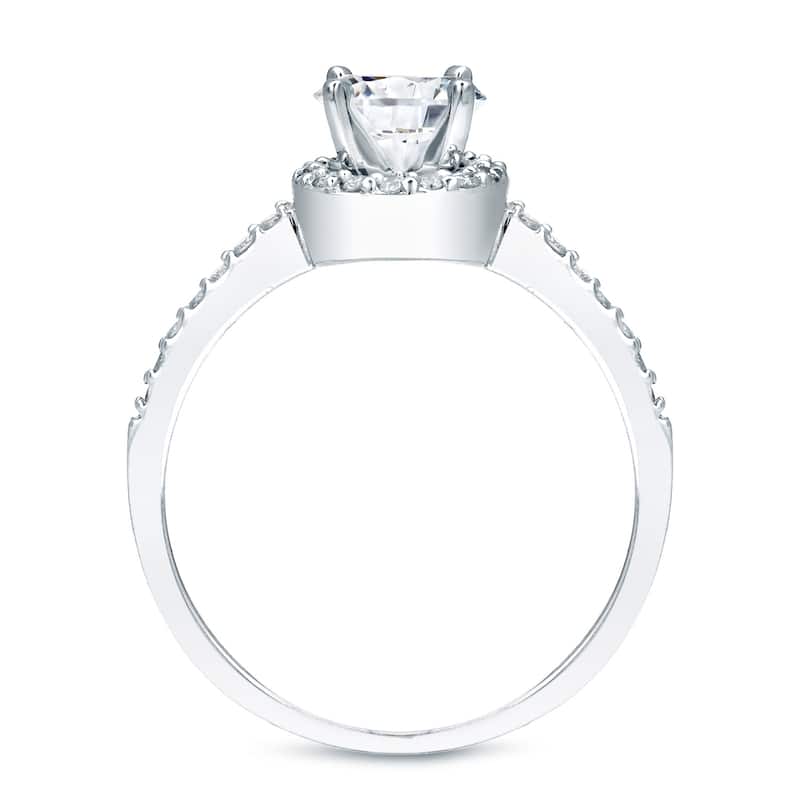 Auriya 14k Gold 1 1/5ctw Round Halo Diamond Engagement Ring 3-Piece Bridal Set