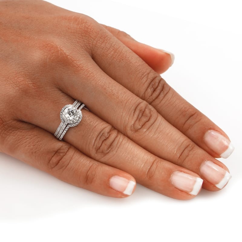 Auriya 14k Gold 1 1/5ctw Round Halo Diamond Engagement Ring 3-Piece Bridal Set