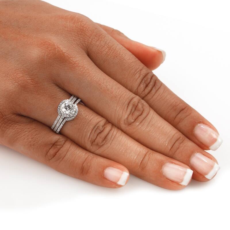 Auriya 1 1/4ctw Round Diamond Halo Engagement Ring and Wedding Band 3-Pc. Set 14k Gold