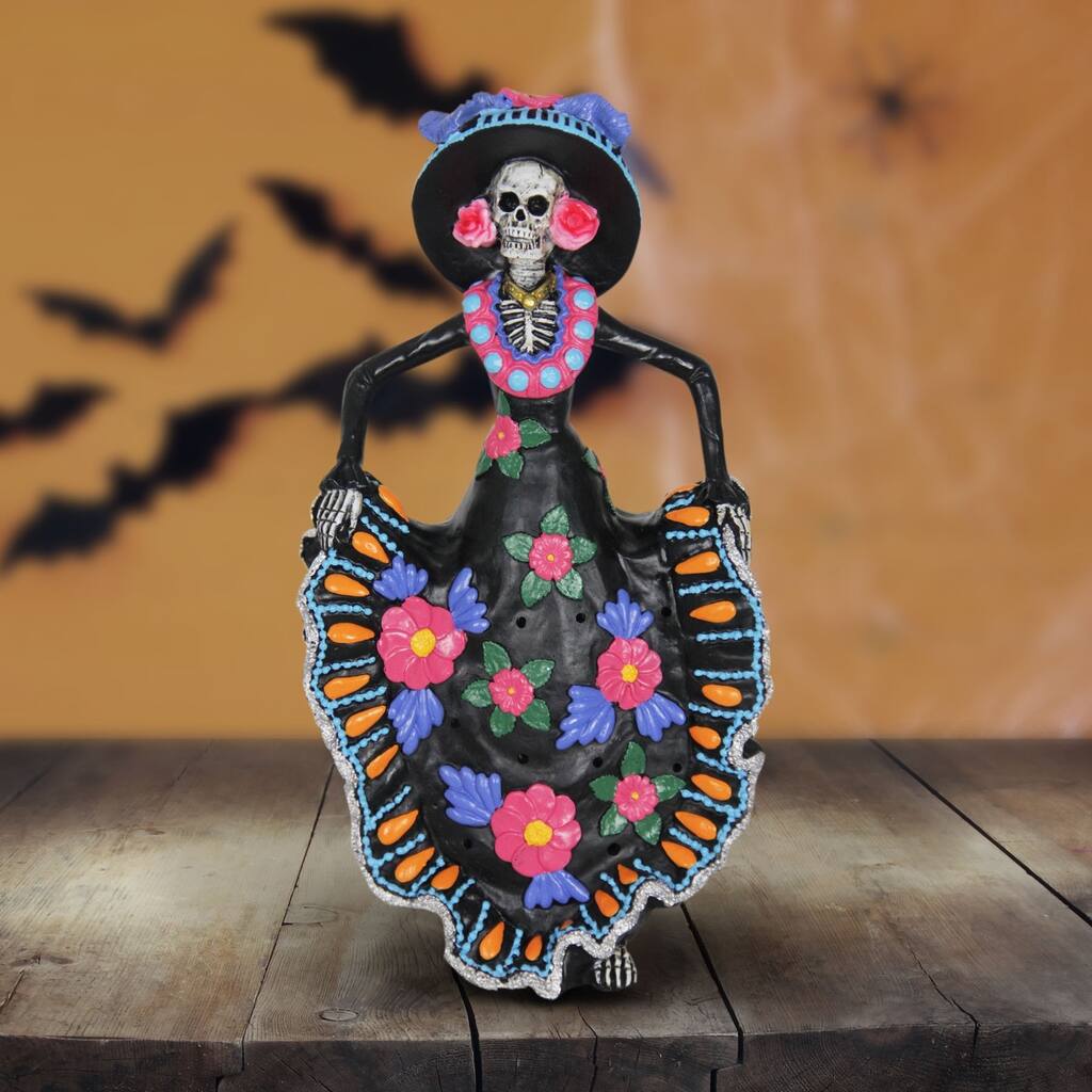 Day of The Dead Dancing Lady Statue with LED Timer