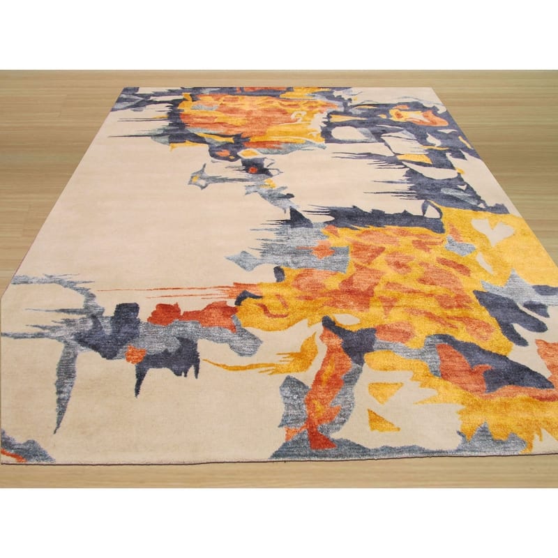 Hand-tufted Wool & Viscose Ivory Contemporary Abstract Bamboo Picaso Rug - 7'9" x 9'9"