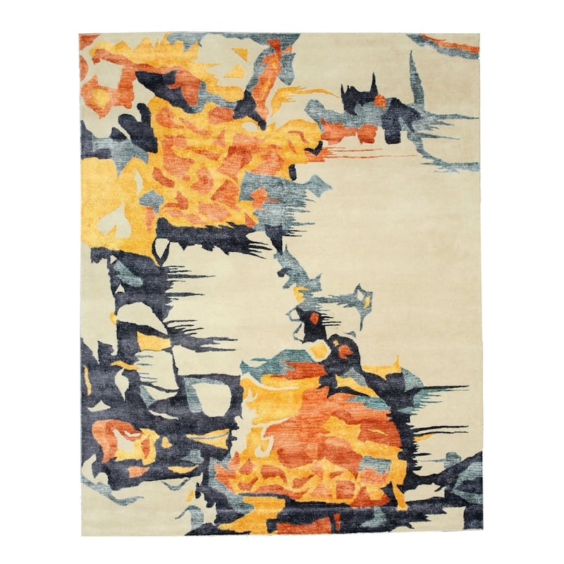 Hand-tufted Wool & Viscose Ivory Contemporary Abstract Bamboo Picaso Rug - 7'9" x 9'9"