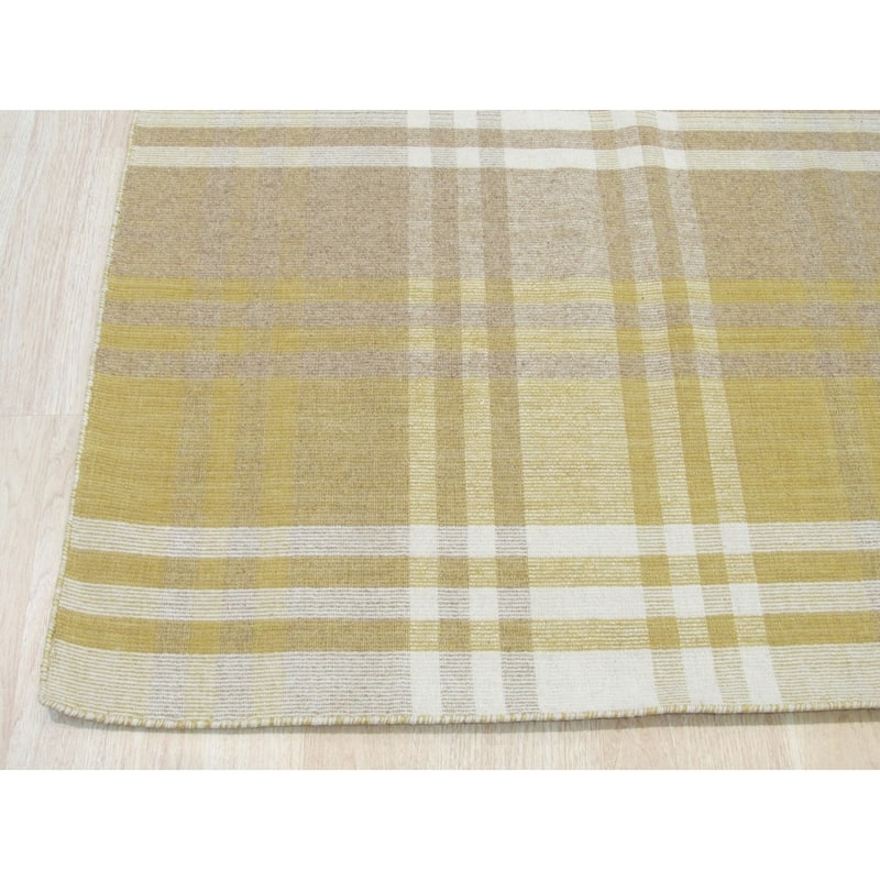 Home Decor EORC Handmade Wool Plaid Rug Stylish Yellow Area Rug for Living Room, Bedroom, Office, & Home Décor Durable