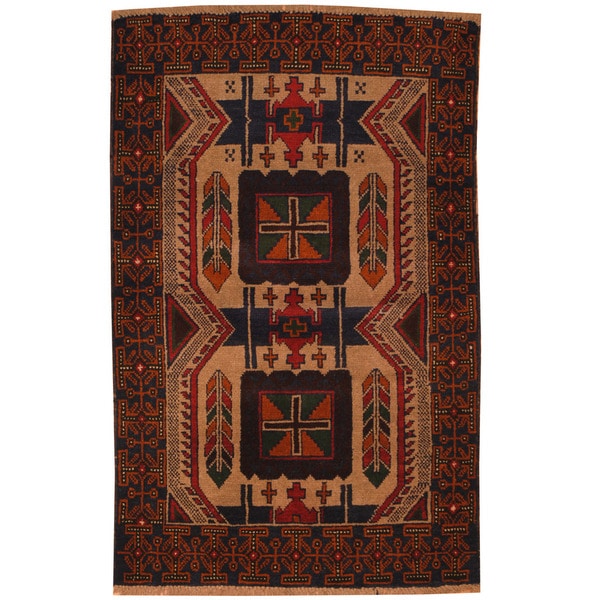 Handmade Herat Oriental Afghan Tribal Balouchi Wool Area Rug (Afghanistan) - 3' x 4'8