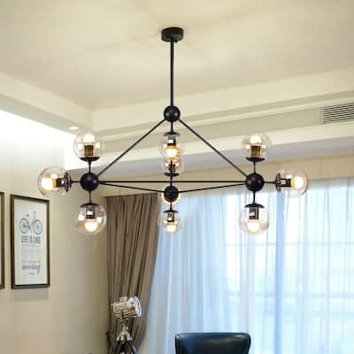 Warehouse of Tiffany Almiana Black Metal Glass Shades 10-light 3-point Cluster Pendant