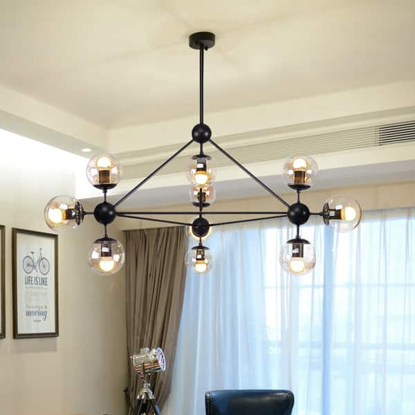 slide 2 of 4, Warehouse of Tiffany Almiana Black Metal Glass Shades 10-light 3-point Cluster Pendant