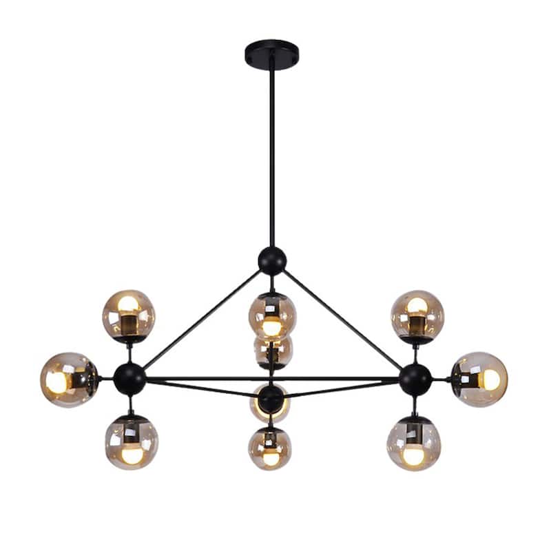 Warehouse of Tiffany Almiana Black Metal Glass Shades 10-light 3-point Cluster Pendant
