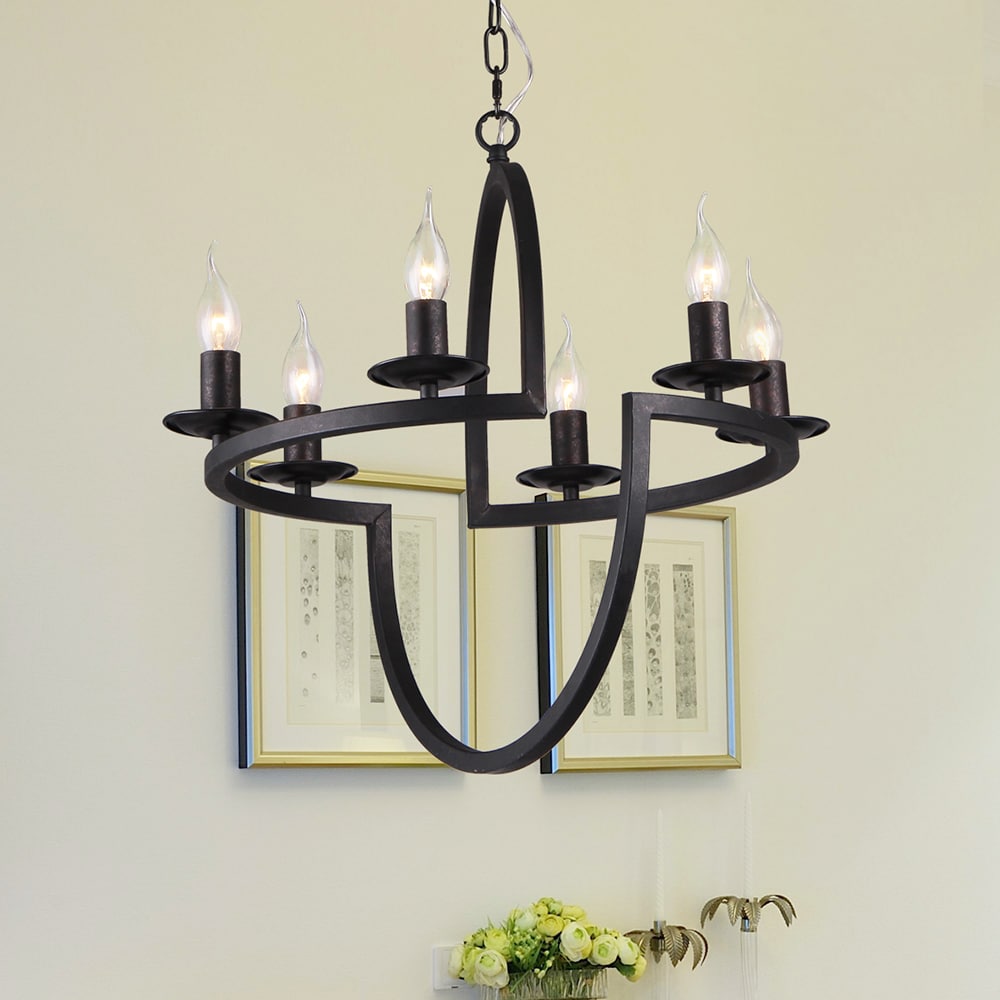 Warehouse of Tiffany Fiametta 6-Light 21-Inch Antique Bronze Geometric Pendant