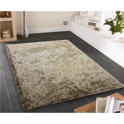 Solid 2Tone Brown Shag Rug Hand Tufted Weaving, 1-inch Thickness - 5' x 7'