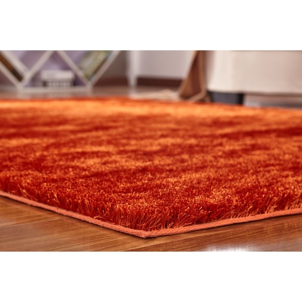 Solid Rust/Orange Shag Rug Hand Tufted Weaving, 1-inch Thickness - 5' x 7'
