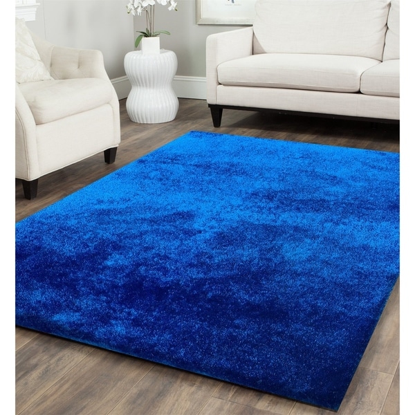 Solid Electro Blue Shag Rug Hand Tufted Weaving, 1-inch Thickness - 5' x 7'