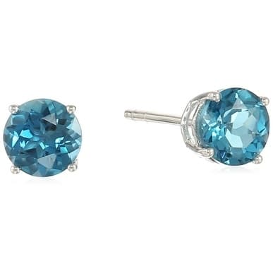 10k White Gold London Blue Topaz Round Stud Earrings