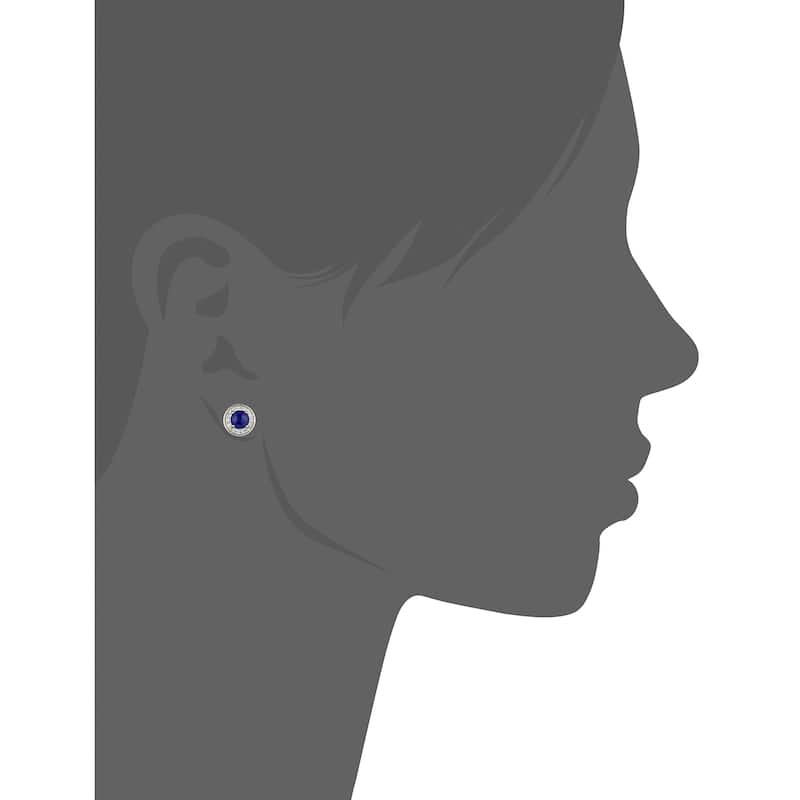 Sterling Silver Lapis Round Halo Stud Earrings - Blue