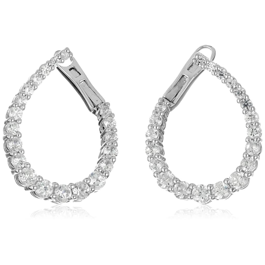 Sterling Silver Natural White Zircon Front-back Hoop Earrings