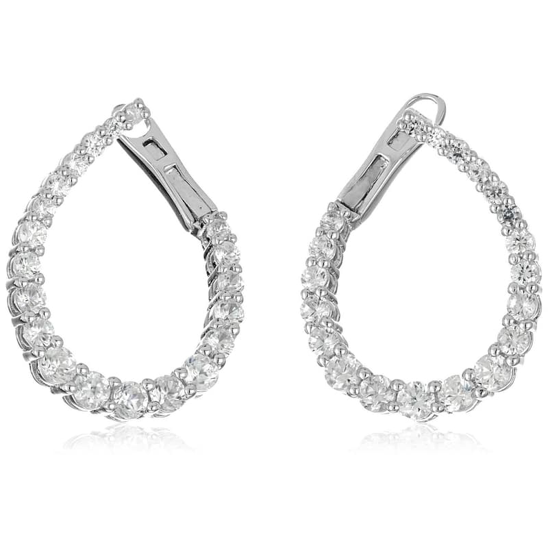 Sterling Silver Natural White Zircon Front-back Hoop Earrings