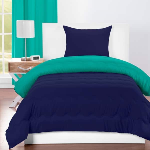Crayola Blue Green and Navy Blue Reversible 3piece Comforter Set Bed