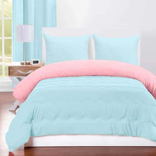 pink purple and blue comforter