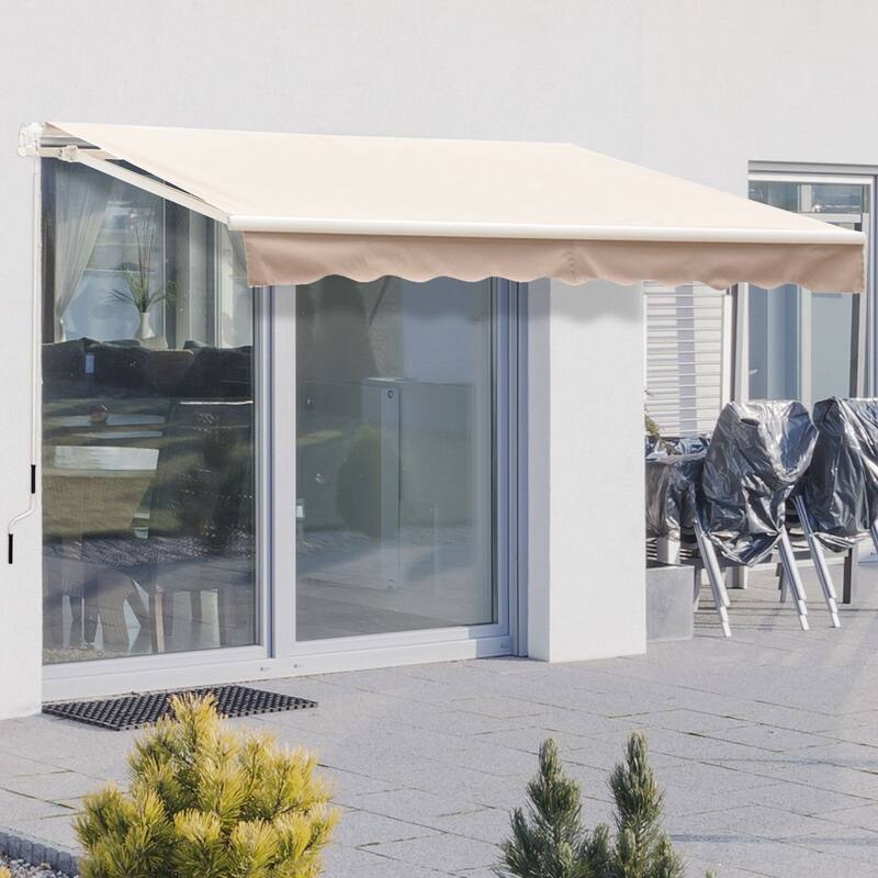 Outsunny 8' x 6.6' Outdoor Patio Manual Retractable Exterior Window Awning - 8' x 7' - Cream
