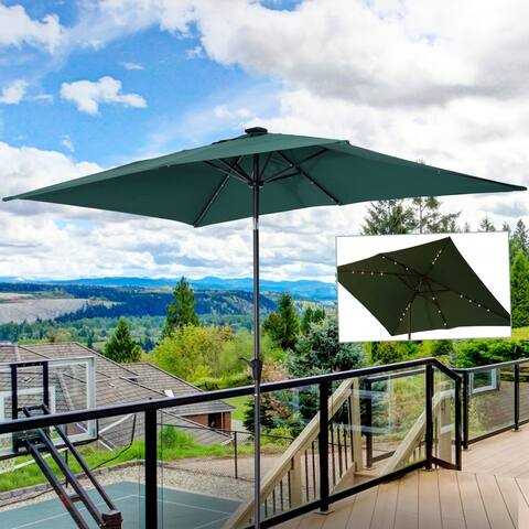 Outsunny 6.5' x 10' Rectangle Solar Powered LED Lit Patio Umbrella
