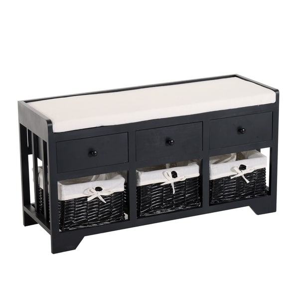 HomCom 3 Drawer 3 Basket Padded Storage Bench