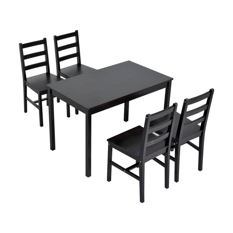 HomCom 5 Piece Solid Pine Wood Table and Chairs Dining Set - Espresso Two Tone