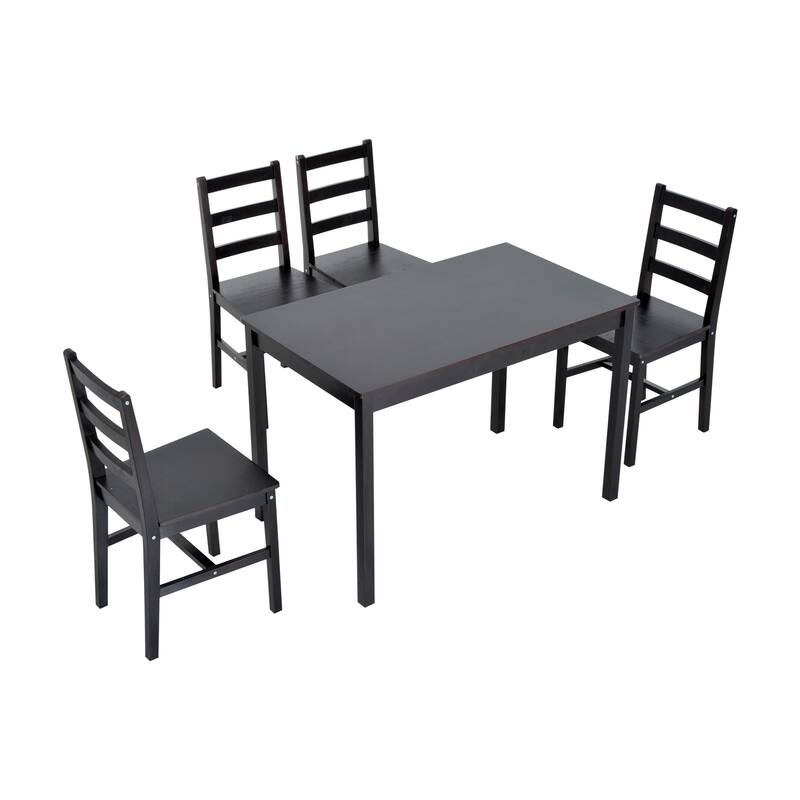 HomCom 5 Piece Solid Pine Wood Table and Chairs Dining Set - Espresso Two Tone