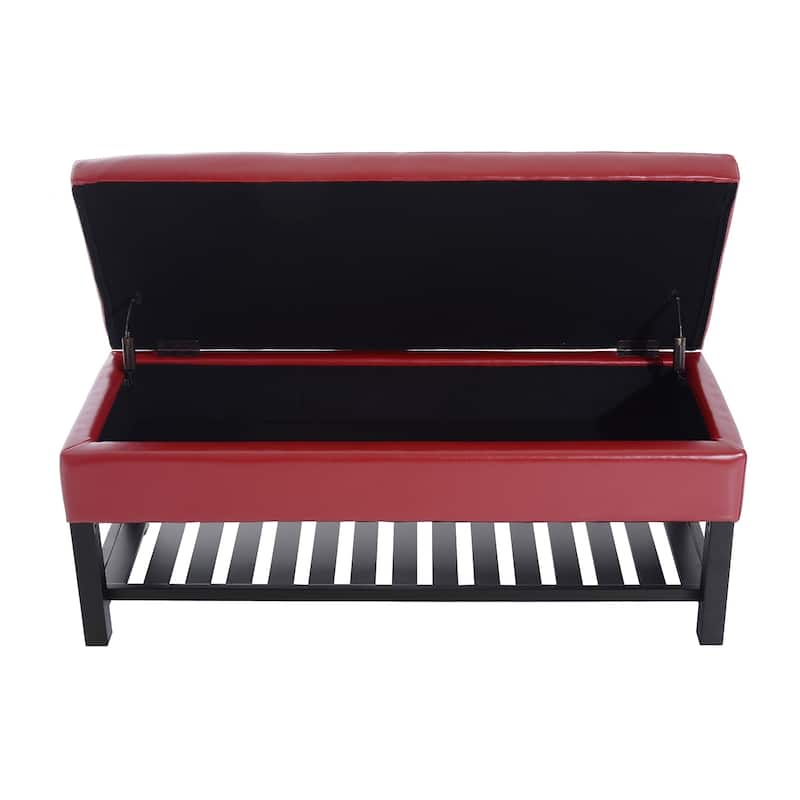 Porch & Den Westfield 44-inch Red PU Leather Tufted Shoe Rack Ottoman Storage Bench