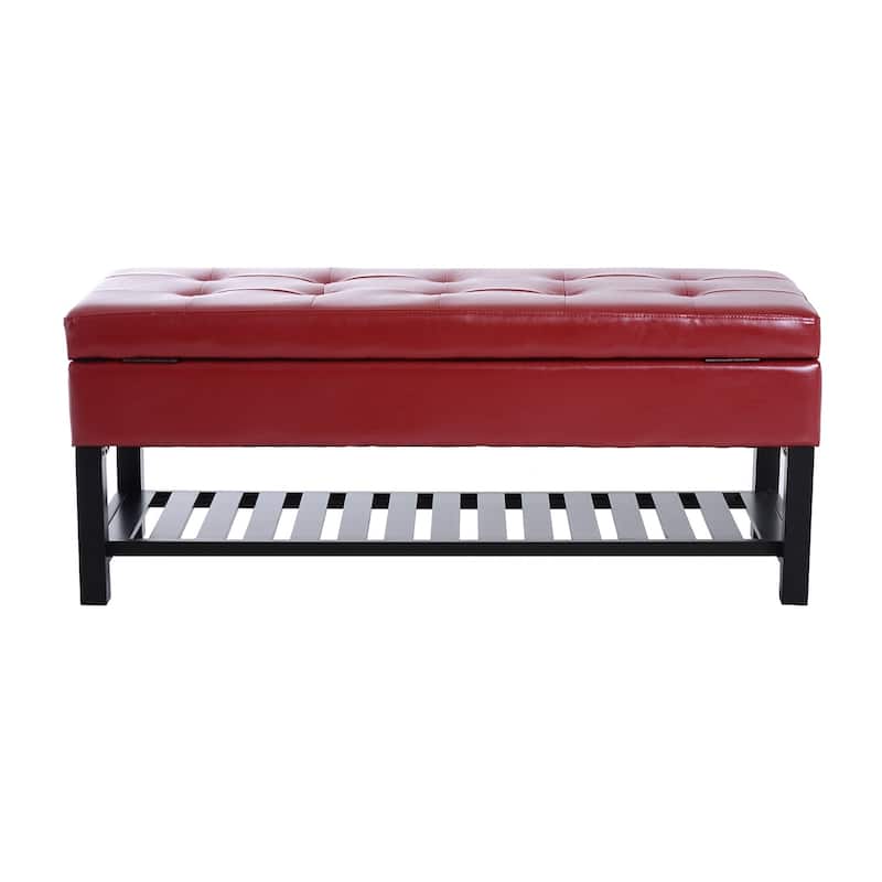 Porch & Den Westfield 44-inch Red PU Leather Tufted Shoe Rack Ottoman Storage Bench