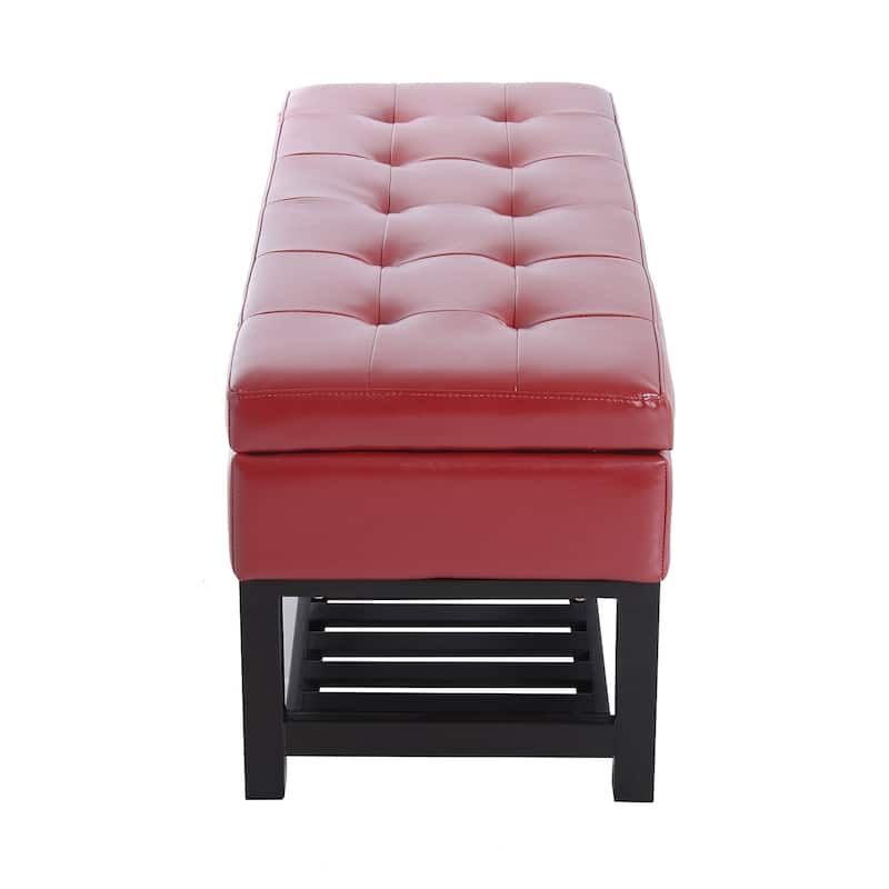 Porch & Den Westfield 44-inch Red PU Leather Tufted Shoe Rack Ottoman Storage Bench