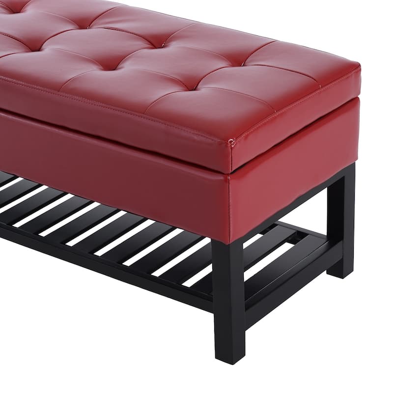 Porch & Den Westfield 44-inch Red PU Leather Tufted Shoe Rack Ottoman Storage Bench - Polyurethane - Red - Faux Leather