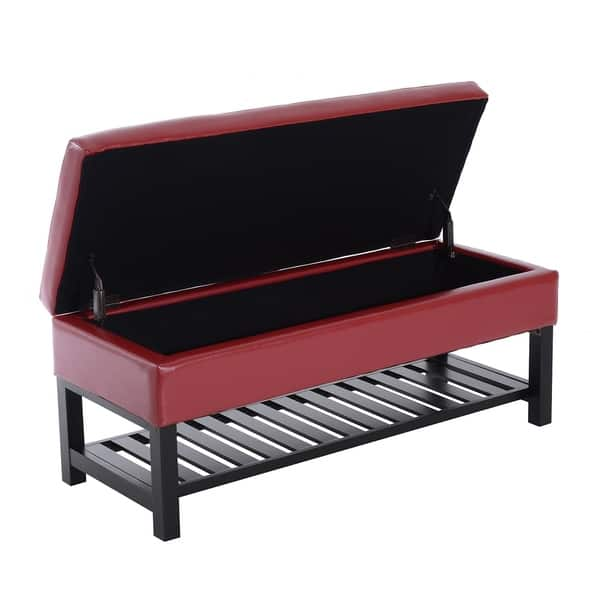 Shop Black Friday Deals On Porch Den Westfield 44 Inch Red Pu Leather Tufted Shoe Rack Ottoman Storage Bench Overstock 22580938