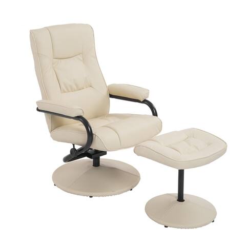 Porch & Den Arlington White PVC Leather Recliner and Ottoman Set
