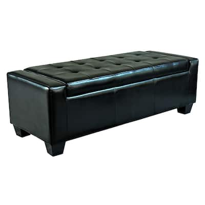 Porch & Den Pickard Black Faux Leather Storage Ottoman Bench