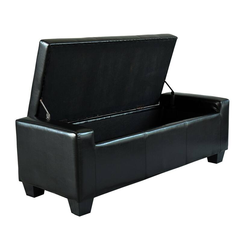 Porch & Den Pickard Black Faux Leather Storage Ottoman Bench