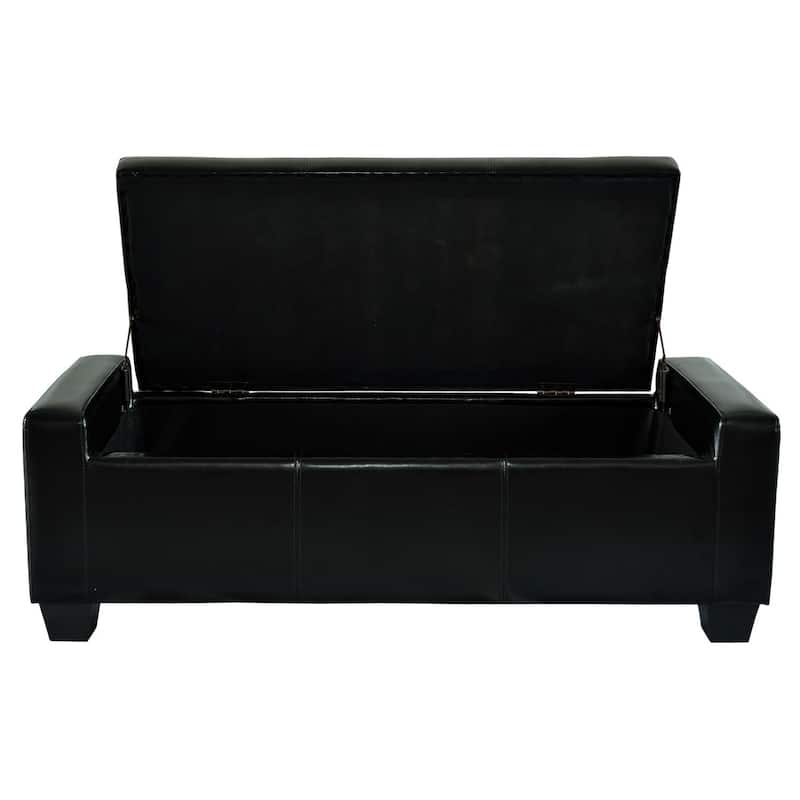 Porch & Den Pickard Black Faux Leather Storage Ottoman Bench