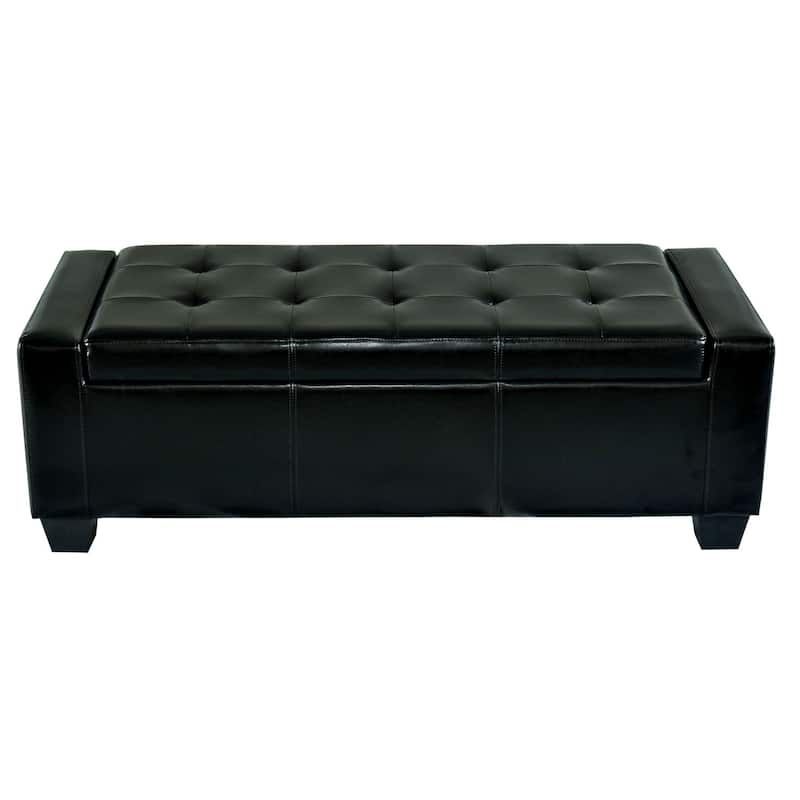 Porch & Den Pickard Black Faux Leather Storage Ottoman Bench