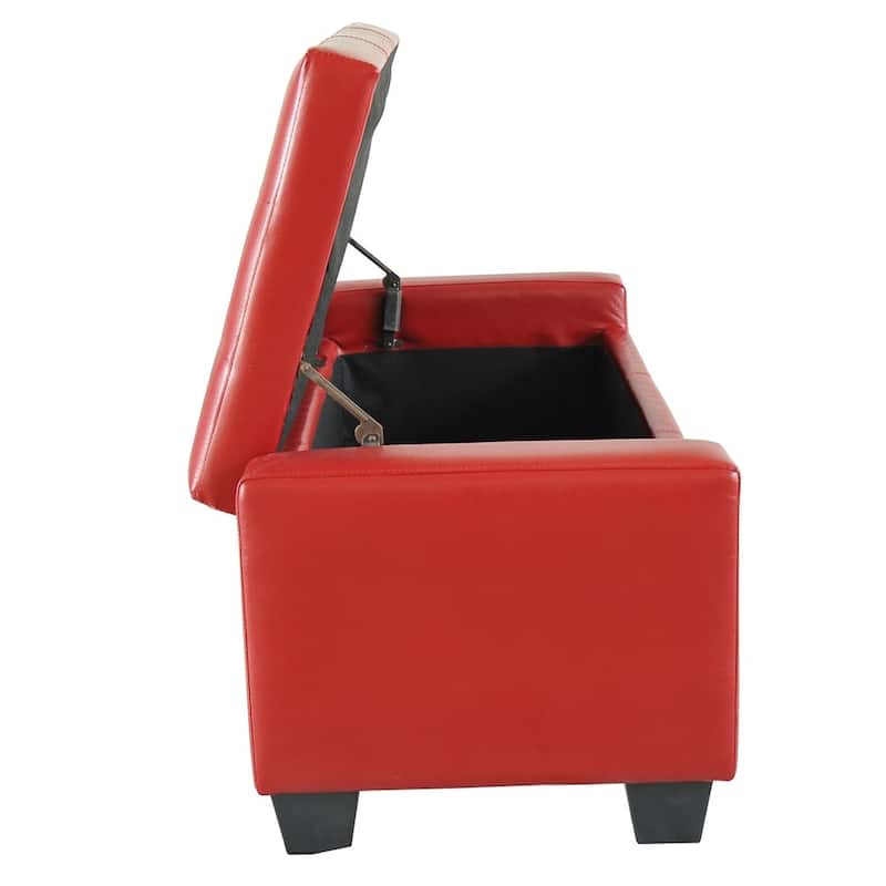 HOMCOM 51" Faux Leather Rectangular Tufted Storage Ottoman - Bright Red - Red