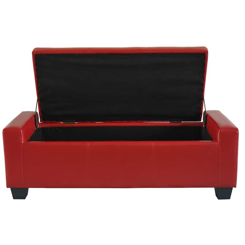 HOMCOM 51" Faux Leather Rectangular Tufted Storage Ottoman - Bright Red