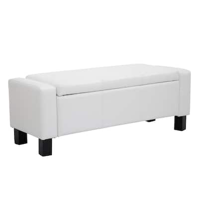 Porch & Den Forson 43-inch White Faux Leather Storage Ottoman Bench for Living Room
