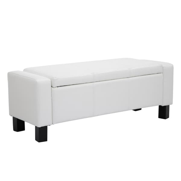 Shop Porch & Den Cal Forson 43-inch White Faux Leather Ottoman Storage