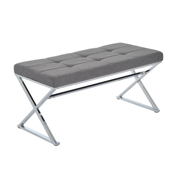 Homcom Chrome And Grey Linen 39 Inch X Base Entryway Bench Free