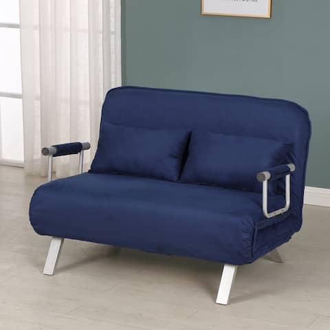 HomCom Small Couch w/ Fold-up Bed and Adjustable Backrest
