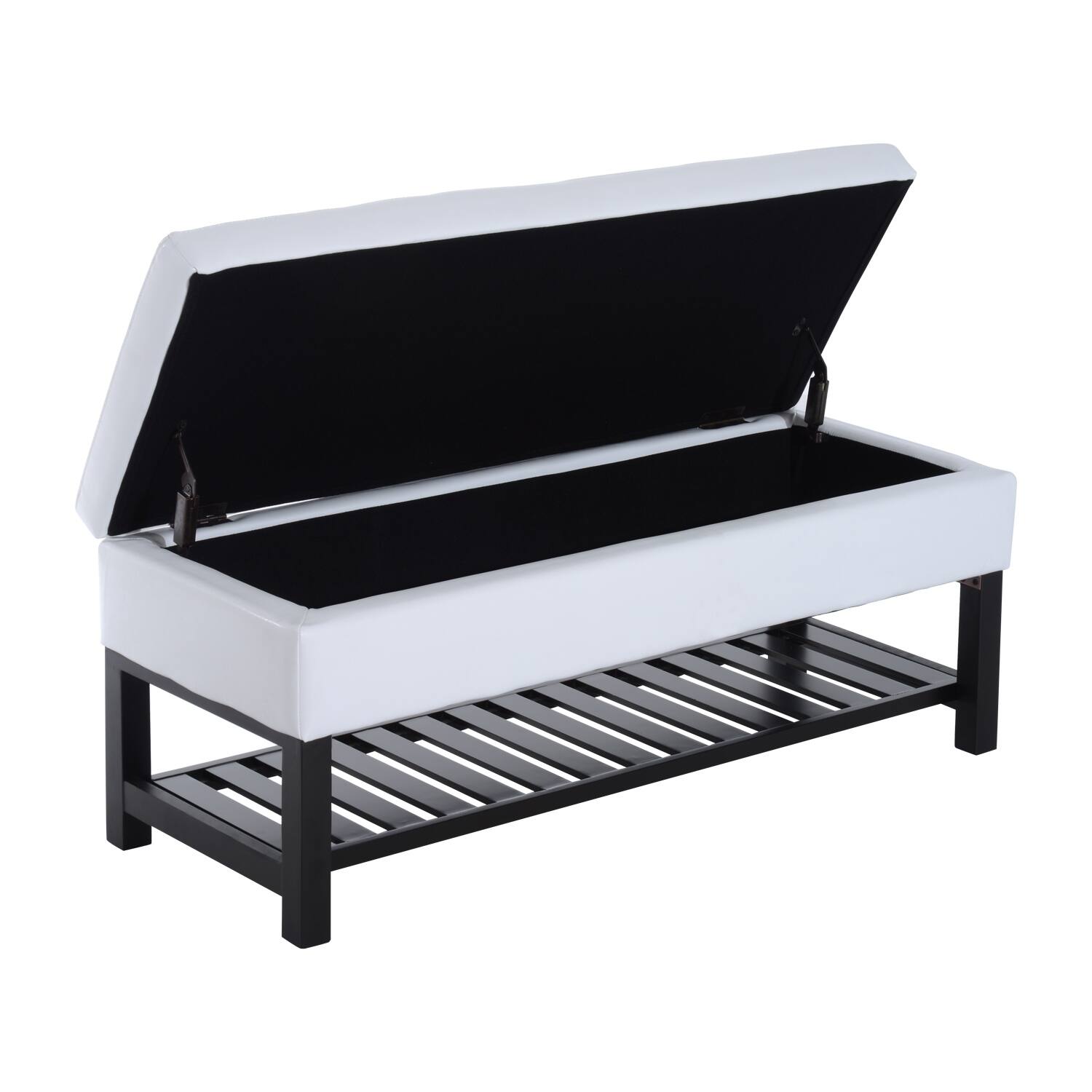 Porch & Den Westfield 44inch White PU Leather Tufted Shoe Rack Ottoman