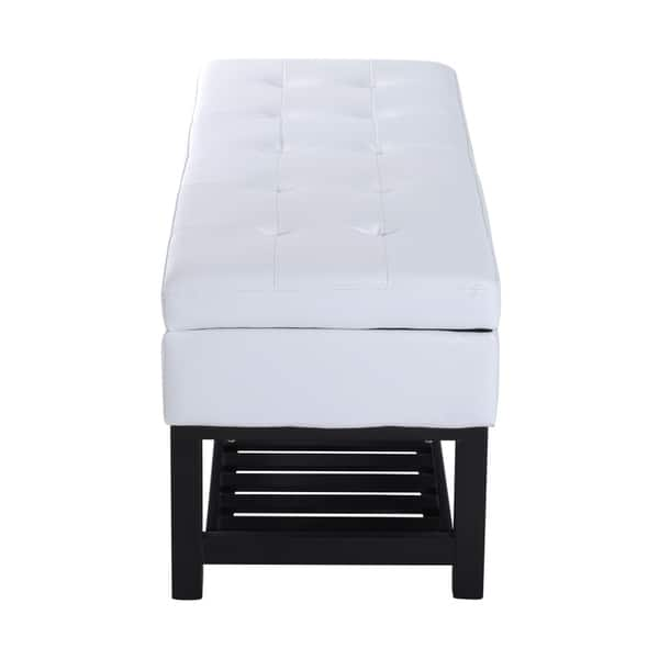 Shop Black Friday Deals On Porch Den Westfield 44 Inch White Pu Leather Tufted Shoe Rack Ottoman Storage Bench Overstock 22580858