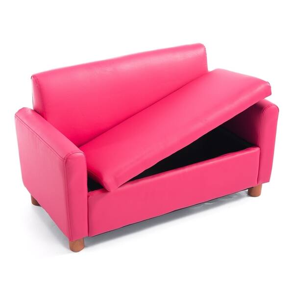 Qaba 33 Kids Soft Pu Leather Extra Storage Pink Recliner Kids Soft Pu Leather Extra Storage Pink